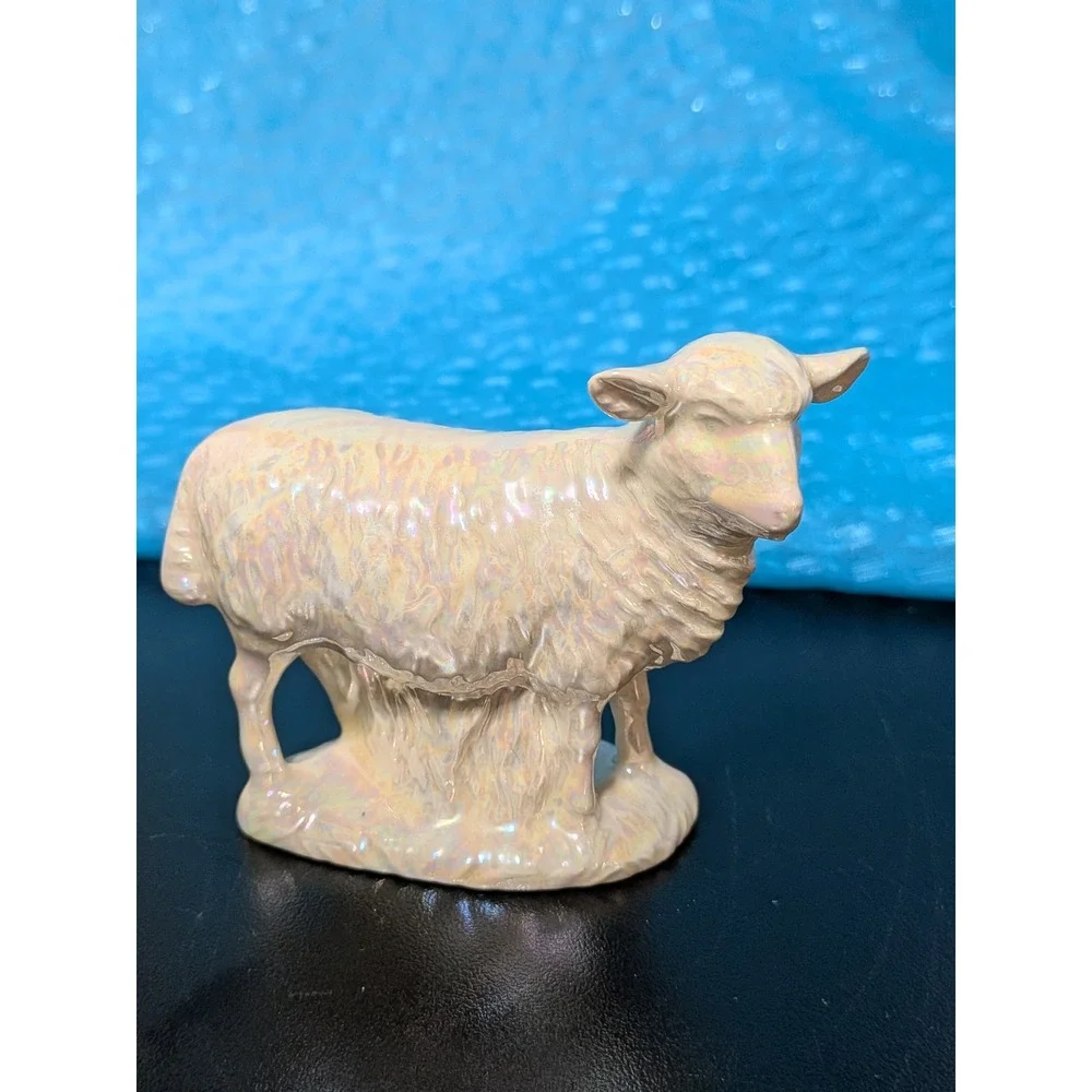 Vintage Holland Mold Iridescent White Nativity Figurine Shepherd w Lamb Standing